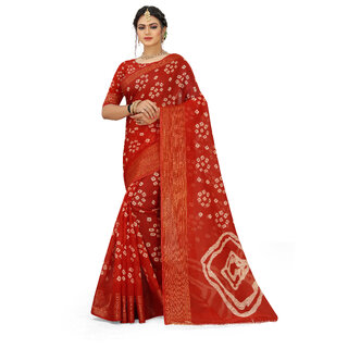                       SVB Saree Red Colour Bandhani  Cotton Printed Saree                                              