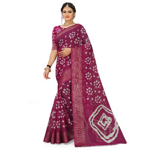                       SVB Saree Wine Colour Bandhani  Cotton Printed Saree                                              
