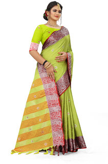 SVB Sarees Yellow Colour Cotton Embellished Saree