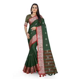                       SVB Sarees Green Colour Cotton Embellished Saree                                              