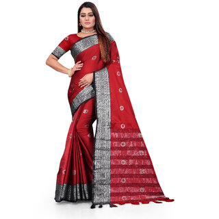                       SVB Sarees Red Colour Cotton Embellished Saree                                              