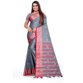                       SVB Sarees Silver Colour Cotton Embellished Saree                                              