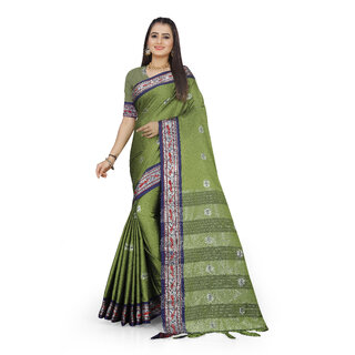                       SVB Sarees Green Colour Cotton Embellished Saree                                              