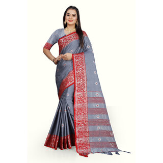                       SVB Sarees Silver Colour Cotton Embellished Saree                                              