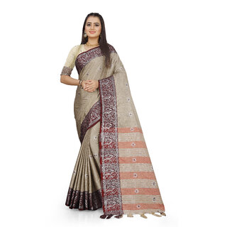                      SVB Sarees Cream Colour Cotton Embellished Saree                                              