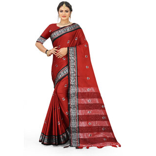                       SVB Sarees Red Colour Cotton Embellished Saree                                              