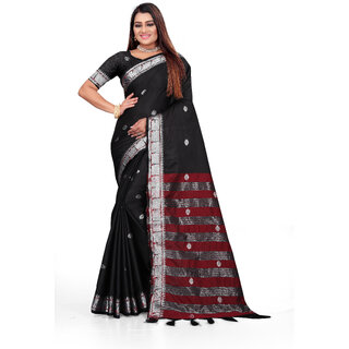                       SVB Sarees Black Colour Cotton Embellished Saree                                              