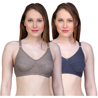 PEACH SMILE Solid Seamed Non Padded Bra For Women-Brown-Black