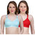 PEACH SMILE Solid Seamed Non Padded Bra For Women-Sky-T.Red
