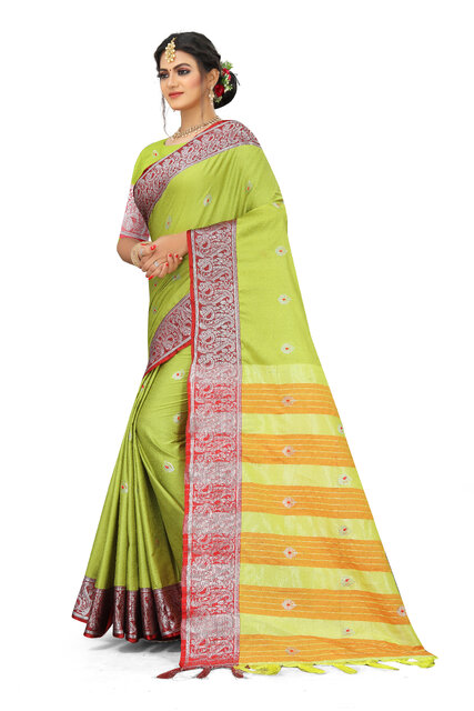 SVB Sarees Yellow Colour Cotton Embellished Saree