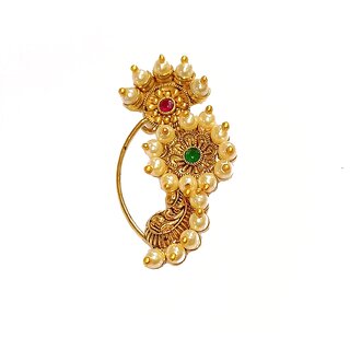 Shrungarika Gold Plated Traditional Ethnic Bridal Maharashtrian Nose Ring/Nath without piercing(N-614)