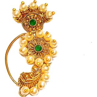 Shrungarika Gold Plated Traditional Ethnic Bridal Maharashtrian Nose Ring/Nath without piercing(N-617)