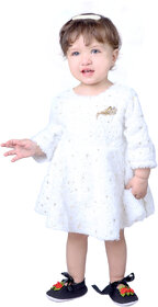 Kid Kupboard Pure Cotton Baby Girl's Frock  White  Full-Sleeves  Pack of 1