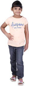 Kid Kupboard Pure Cotton Girls T-Shirt  Half-Sleeves  Light Beige