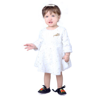                       Kid Kupboard Pure Cotton Baby Girl's Frock  White  Full-Sleeves  Pack of 1                                              