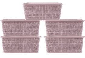 Selvel Polypropylene Large Multipurpose Storage Baskets With Lid For Kitchen, Stationery, Set of 5, Lilac