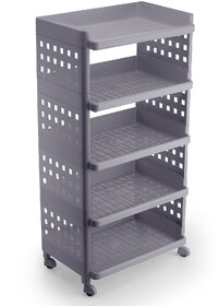 SELVEL  Unbreakable Plastic 5-Layers Shelves Multipurpose Fruits Vegetable Storage Racks Stand ( Grey, X-Large)