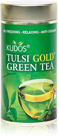 Kudos Tulsi Gold Green Tea With Lemon  Ginger (Green, 100g) Loose Leaf Tin, Anti-Oxidant, Natural Ingredients - Tulsi
