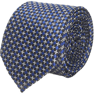 Exotique Checkerd Italian Black,Blue & White Microfiber Neck tie For Men (MT0008BK)