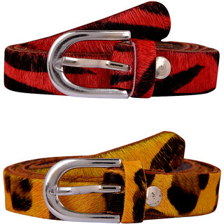                       Exotique Red & Yellow Leather Belt Combo For Women (WC0008MU)                                              