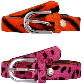                       Exotique Orange & Pink Leather Belt Combo For Women (WC0010MU)                                              