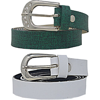                       Exotique Green & White Faux Leather Belt Combo For Women (WC0016MU)                                              