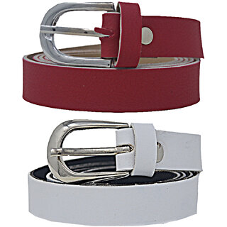                       Exotique White & Pink Faux Leather Belt Combo For Women (WC0017MU)                                              