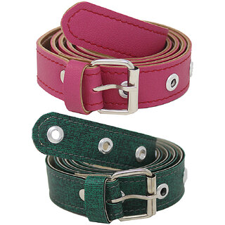 Exotique Green & Pink Faux Leather Belt Combo For Women (WC0021MU)
