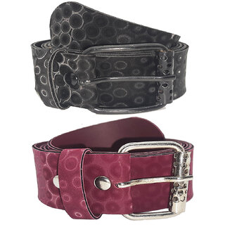 Exotique Brown & Black Faux Leather Belt Combo For Women (WC0038MU)
