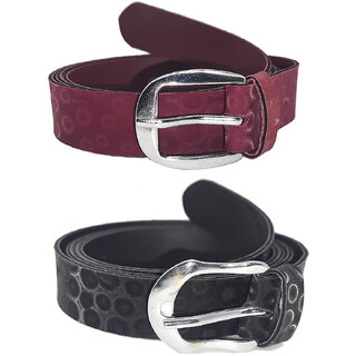                       Exotique Black & Brown Faux Leather Belt Combo For Women (WC0039MU)                                              