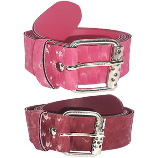                       Exotique Pink & Brown Faux Leather Belt Combo For Women (WC0041MU)                                              