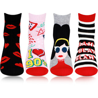                       Bonjour Women fancy  Ankle multi pack multicolor socks Pack of 4                                              