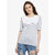 Miss Chase Women's Grey & White Round Neck Half Sleeved Relaxed Fit Striped Cold Shoulder Top