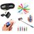 KSJ Combo of Selfie Stick, Popup Socket, LED Light, OTG Adopter and Aux Cable (Assorted Colors)