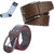 Sunshopping mens brown and brown leatherite needle pin point buckle belt combo with white socks (Pack of three)