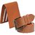 Sunshopping Mens Tan Leatherite Needle Pin Point Buckle Belt With Tan Leatherite Bifold Wallet (Combo)