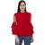 BuyNewTrend Red Bell Sleeve Crepe Top For Women