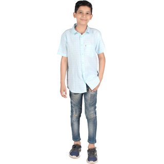                       Kid Kupboard Solid Cotton Boy's Shirt | Sky Blue | Pack of 1 | Half-Sleeves                                              