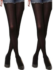 EVERUZA Women  Girl's black stockings for Full Length High Waisted  Panty House Stockings Pack of 2