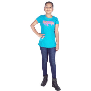                      Kid Kupboard Solid Cotton Girls T-Shirt | Pack of 1 | Blue                                              