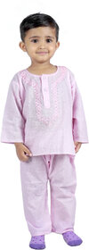 Kid Kupboard Full-Sleeves Pure Cotton Regular Baby Boy's Solid Kurta and Pyjama Set (Pack of 1, Light Pink)