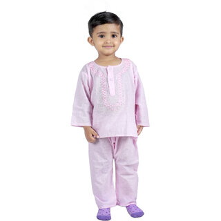                       Kid Kupboard Full-Sleeves Pure Cotton Regular Baby Boy's Solid Kurta and Pyjama Set (Pack of 1, Light Pink)                                              