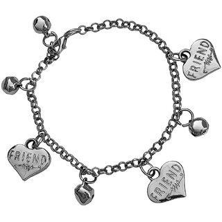                       M Men Style Friend Heart Charm Beaded  With Cotten Dori  Siilver  Metal And Crystal Bracelet                                              