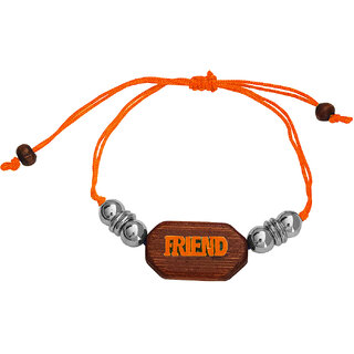                       M Men Style Friend  Charm  Orange  Wood And Cotton Dori   Bracelet                                              