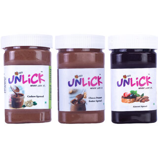 Choco Teddy's Unlick Chocolate Spread Cashew Spread-Choco Peanut Butter Spread-Low Fat Almond Combo Pack of 3-450 g
