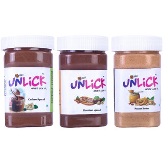 Choco Teddy's Unlick Chocolate Spread Cashew Spread-Hazelnut Spread-Peanut Butter Spread Combo Pack of 3-450 g