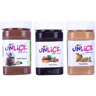 Choco Teddy's Unlick Chocolate Spread Cashew Spread-Low Fat Almond-Peanut Butter Spread Combo Pack of 3-450 g