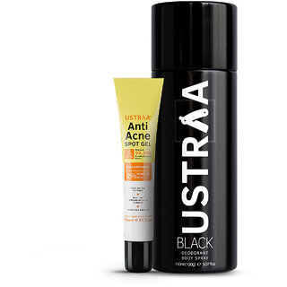                       Ustraa Anti Acne Spot Gel - 15ml And Black Deodorant Body Spray - 150ml                                              