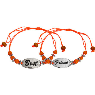                       M Men Style Best Friend Oval  Charm Beaded  Orange  Zinc  Metal  Cotten Dori Bracelet For Boys                                              
