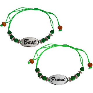                       M Men Style Best Friend Oval  Charm Beaded  Green  Zinc  Metal Cotten Dori Bracelet For Boys                                              